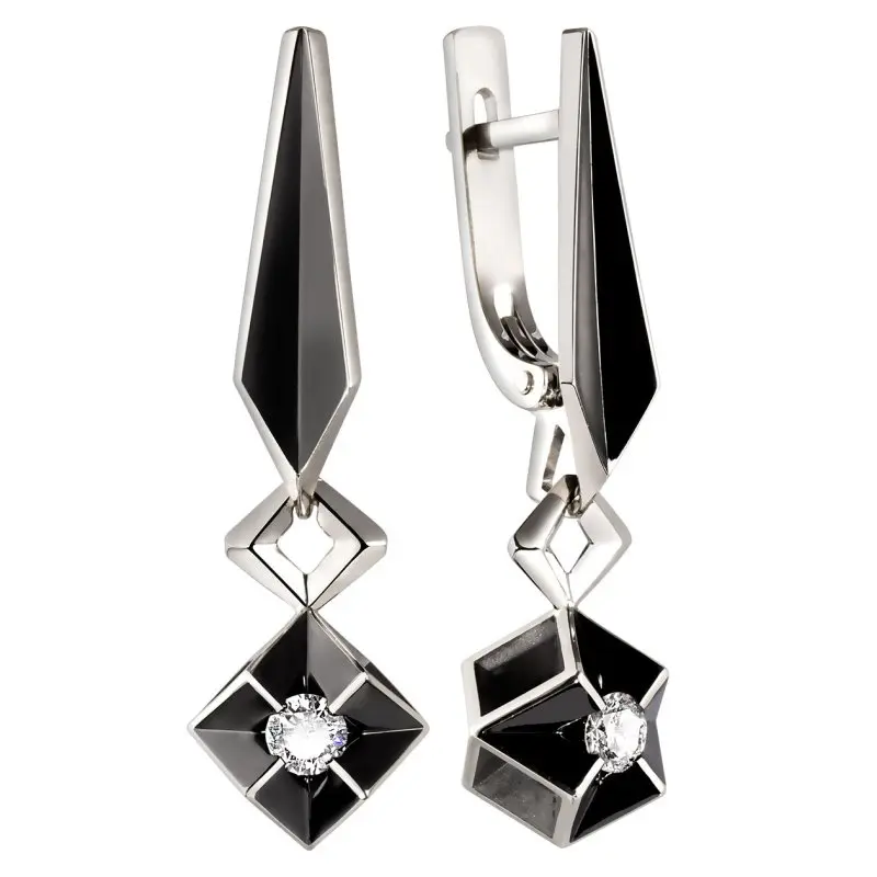 Серьги подвесные из белого золота с бриллиантами