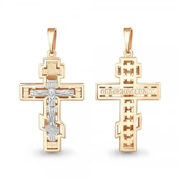 Подвеска крест из комбинированного золота