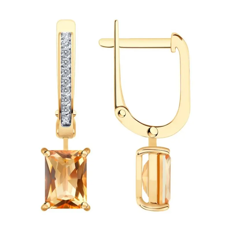 Серьги подвесные из комбинированного золота