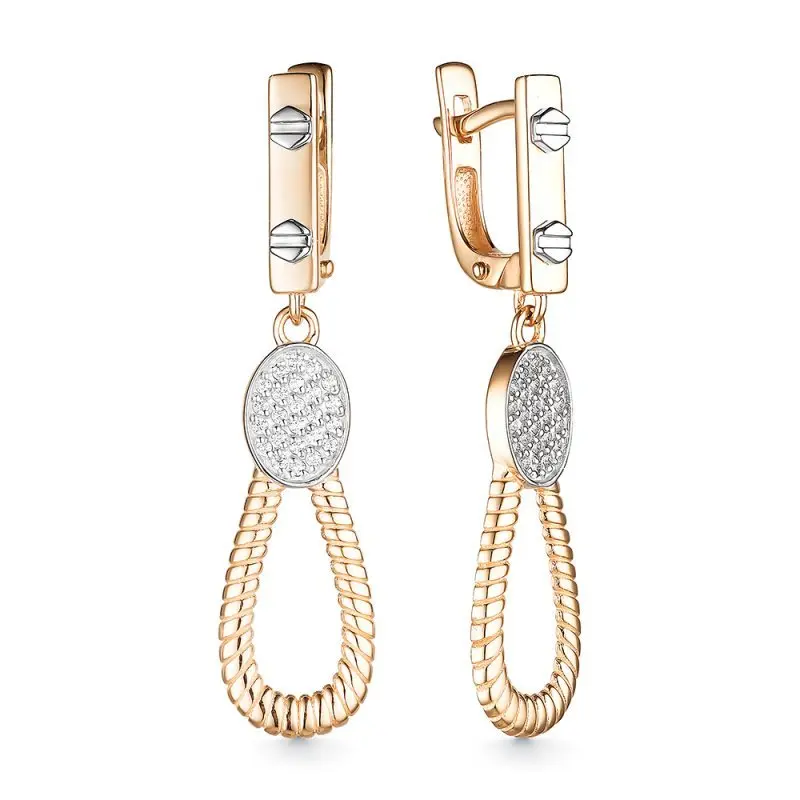 Серьги подвесные из комбинированного золота