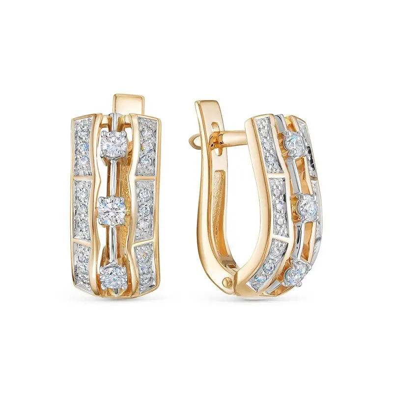 Серьги с английским замком из комбинированного золота