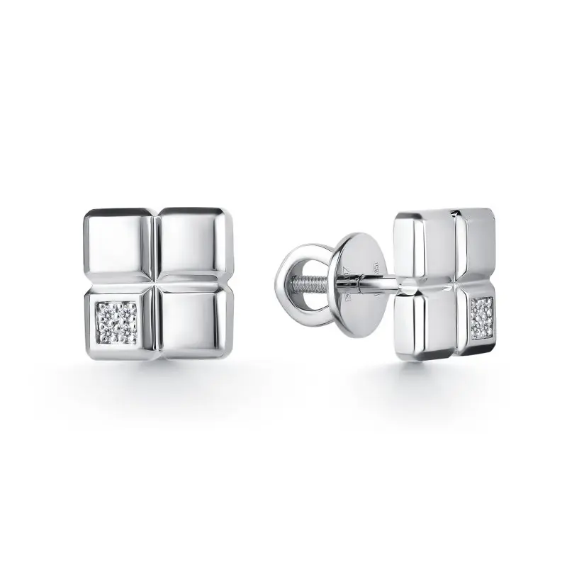 Серьги пуссеты из белого золота