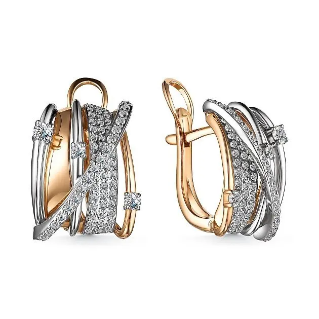 Серьги с английским замком из комбинированного золота