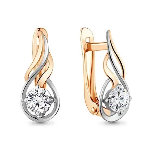 Серьги с английским замком из комбинированного золота