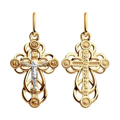 Подвеска крест из комбинированного золота