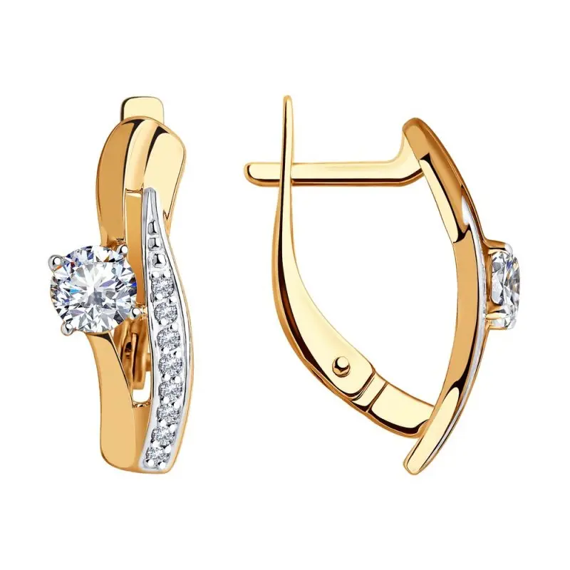 Серьги с английским замком из комбинированного золота