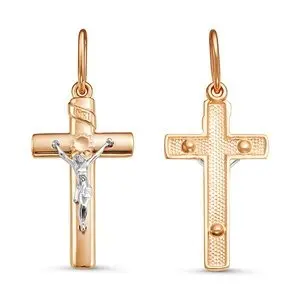 Подвеска крест из комбинированного золота