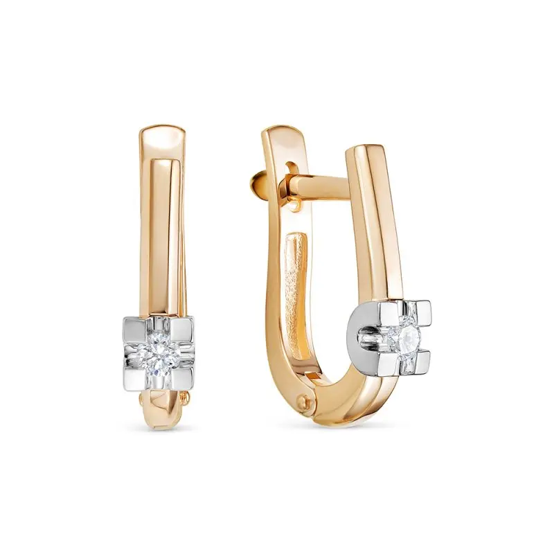 Серьги с английским замком из комбинированного золота