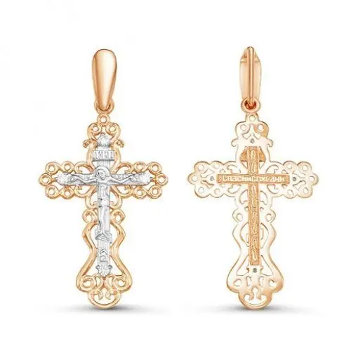 Подвеска крест из комбинированного золота