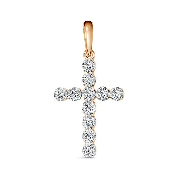 Подвеска декоративный крест из комбинированного золота