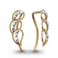 Серьги зажимы из комбинированного золота