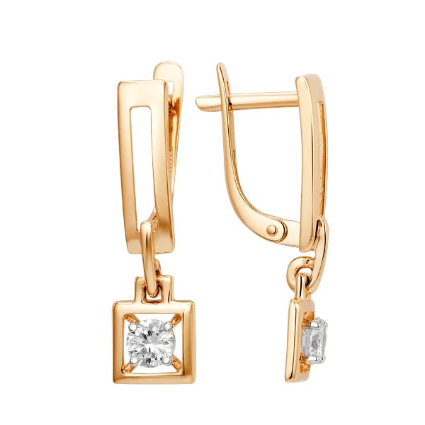 Серьги подвесные из красного золота