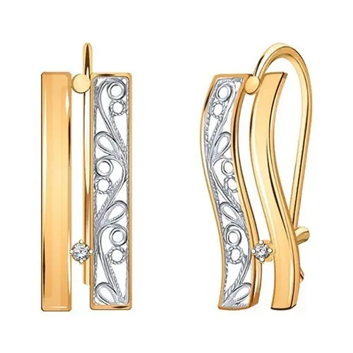 Серьги петельки из комбинированного золота