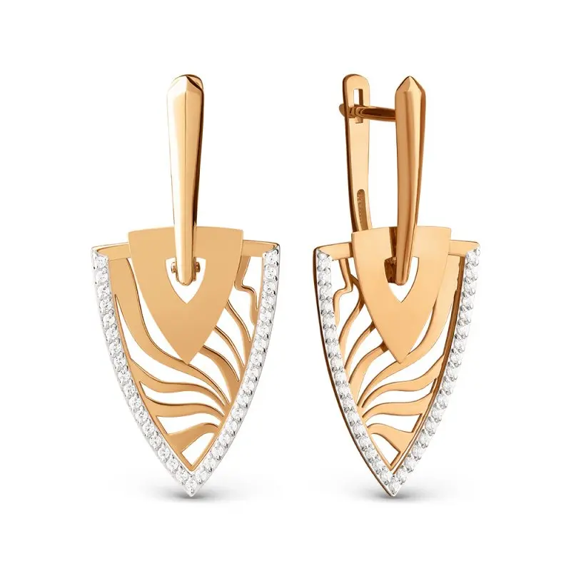 Серьги подвесные из красного золота