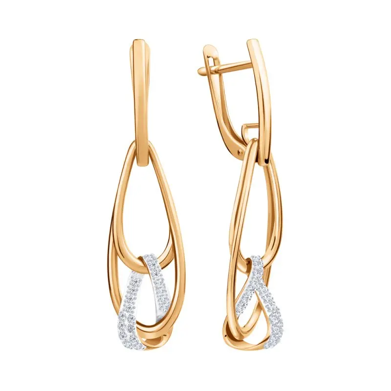 Серьги подвесные из красного золота