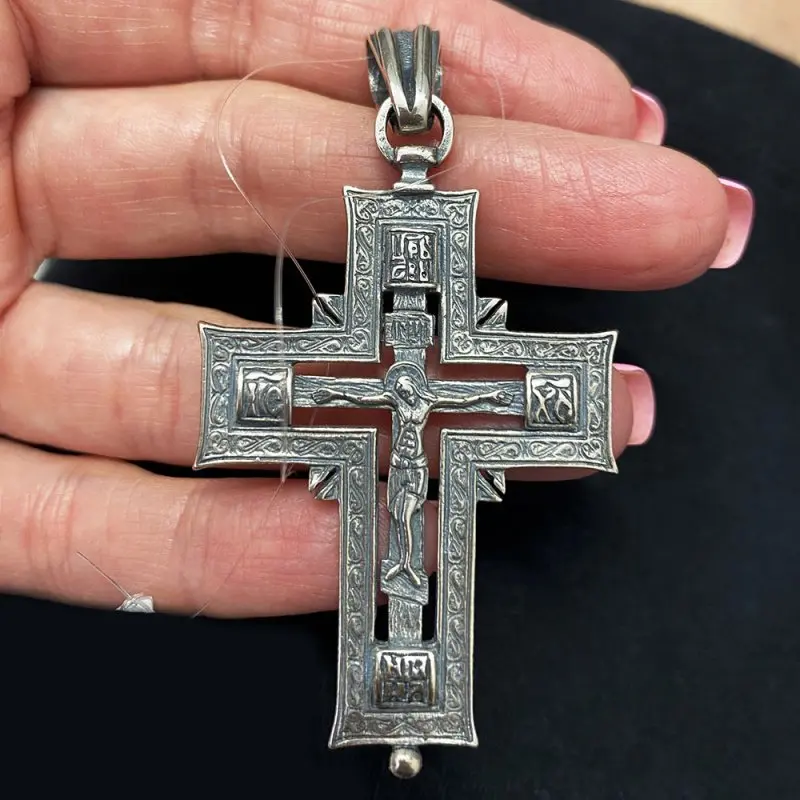 Подвеска крест из черного серебра