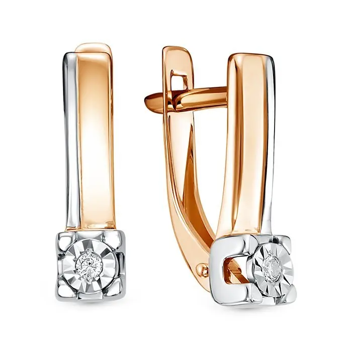 Серьги с английским замком из комбинированного золота