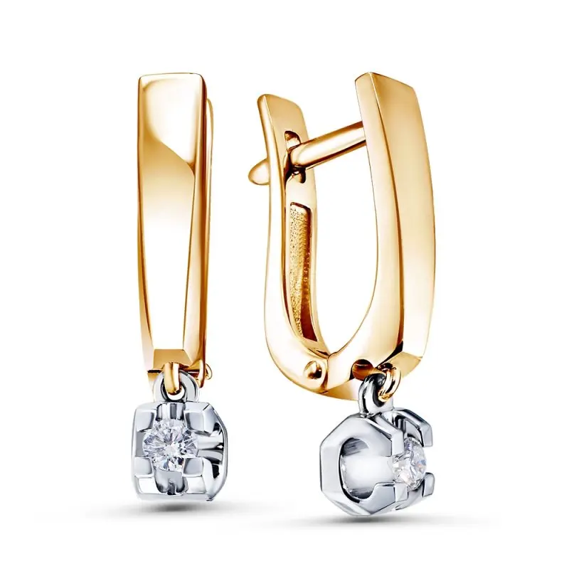 Серьги подвесные из комбинированного золота