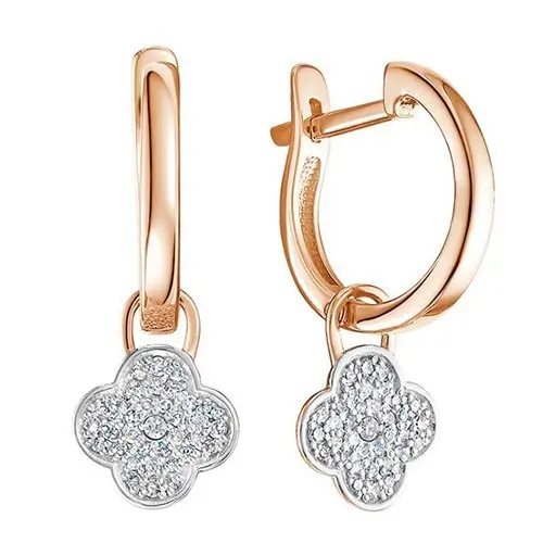 Серьги подвесные из комбинированного золота