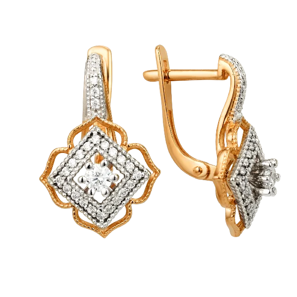 Серьги с английским замком из комбинированного золота