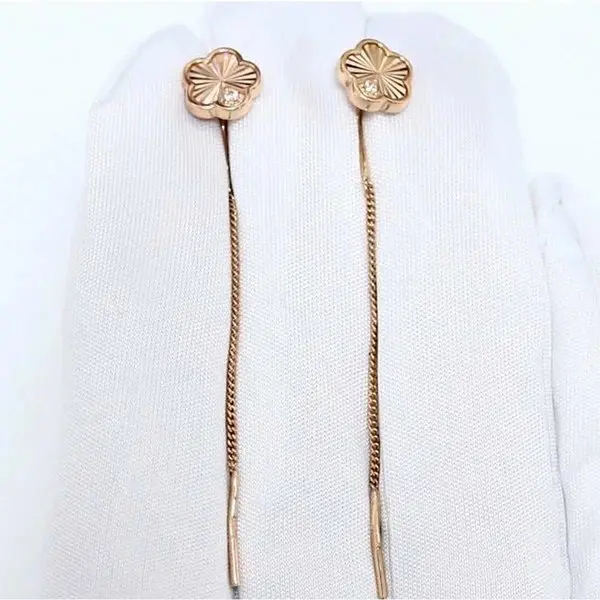 Серьги цепочки из красного золота