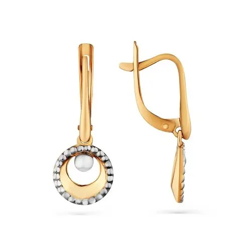 Серьги подвесные из комбинированного золота