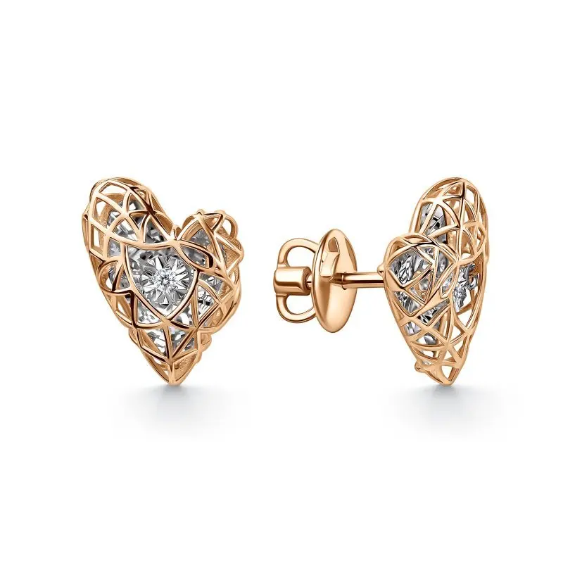 Серьги пуссеты из комбинированного золота