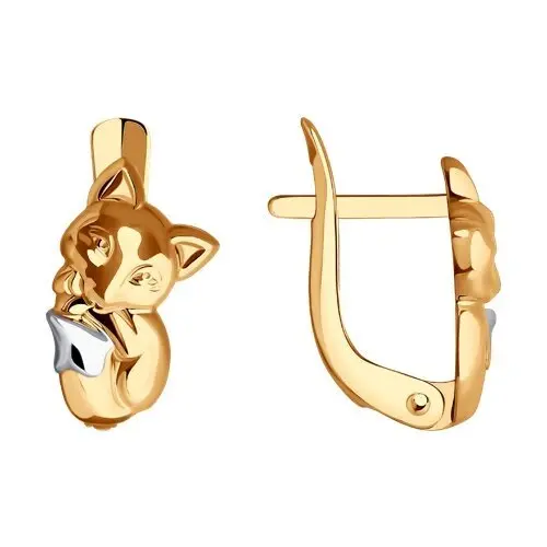 Серьги детские из комбинированного золота