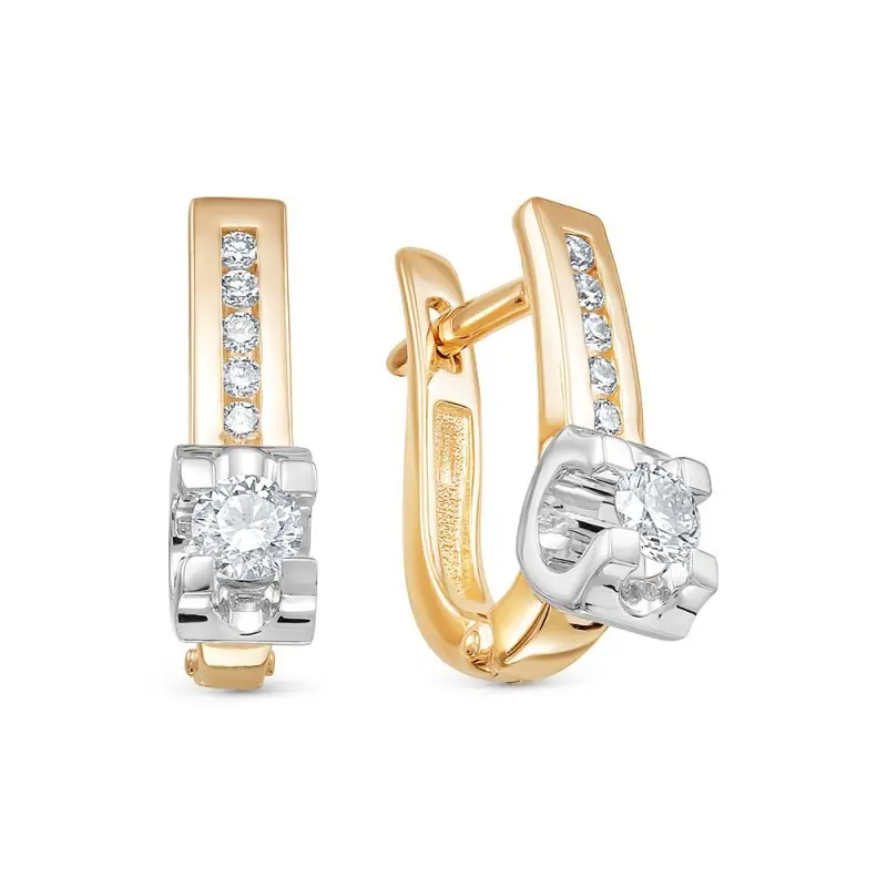 Серьги с английским замком из комбинированного золота