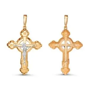 Подвеска крест из комбинированного золота