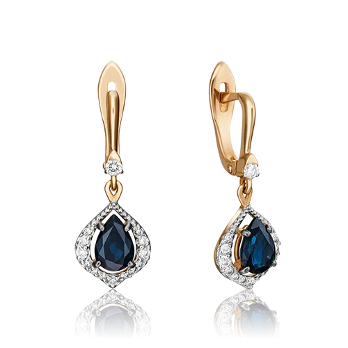 Серьги подвесные из комбинированного золота Серьги подвесные из комбинированного золота