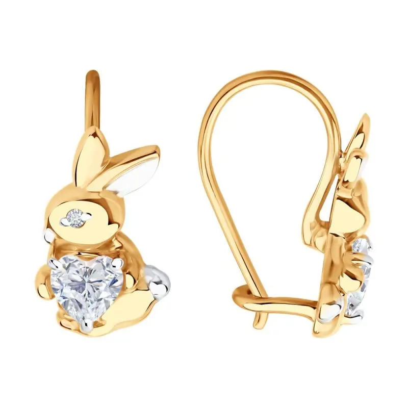 Серьги детские из комбинированного золота