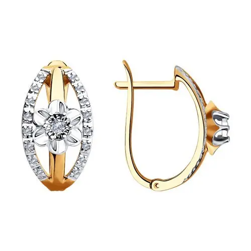 Серьги с английским замком из комбинированного золота