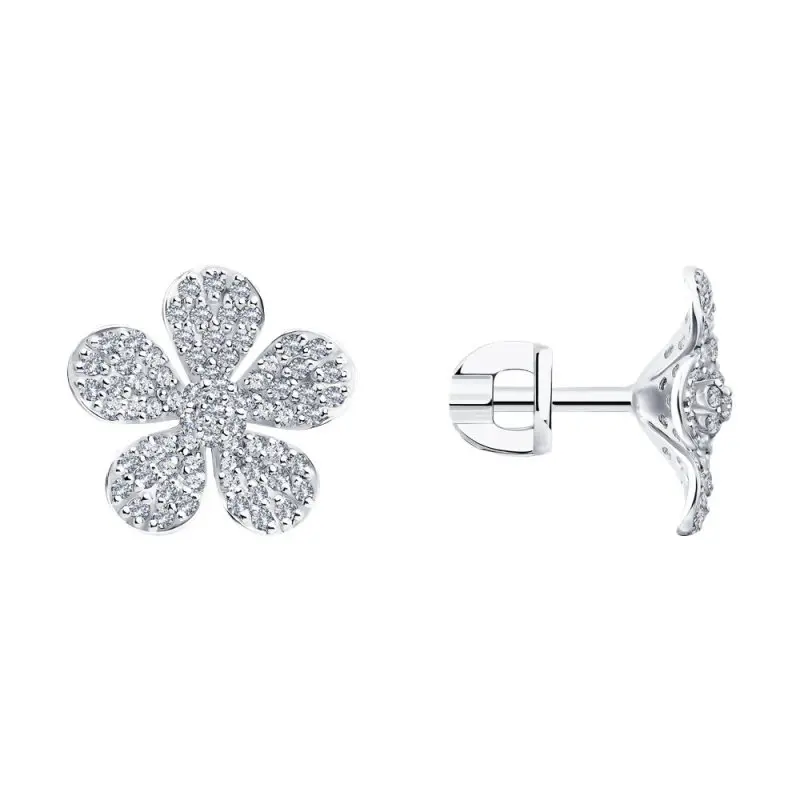 Серьги пуссеты из белого золота