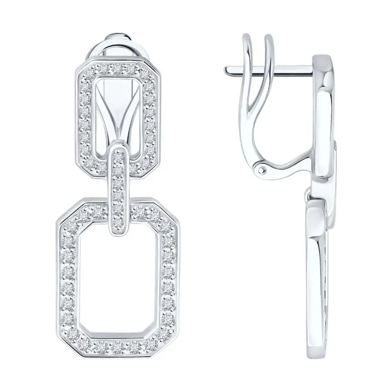 Серьги подвесные из белого золота