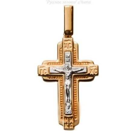 Подвеска крест из комбинированного золота