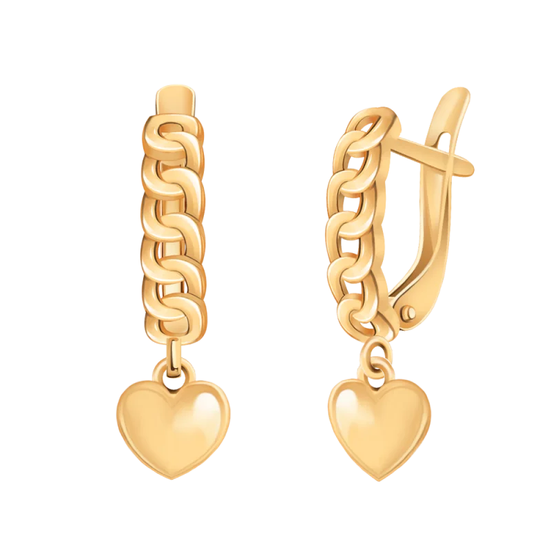 Серьги подвесные из красного золота