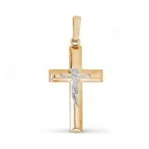 Подвеска крест из комбинированного золота
