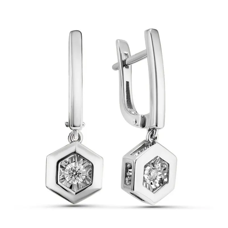 Серьги подвесные из белого золота