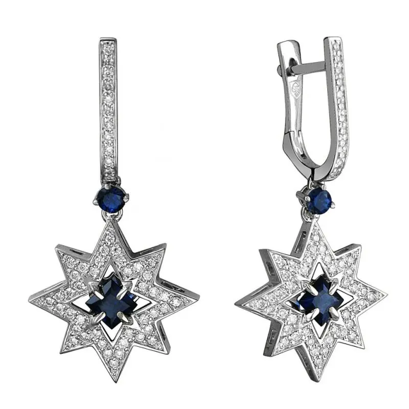 Серьги подвесные из белого золота