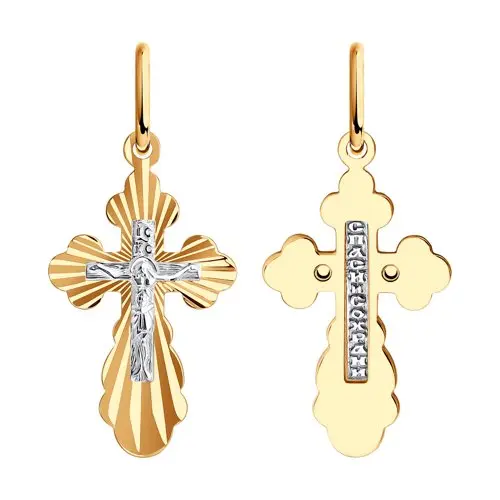 Подвеска крест из комбинированного золота