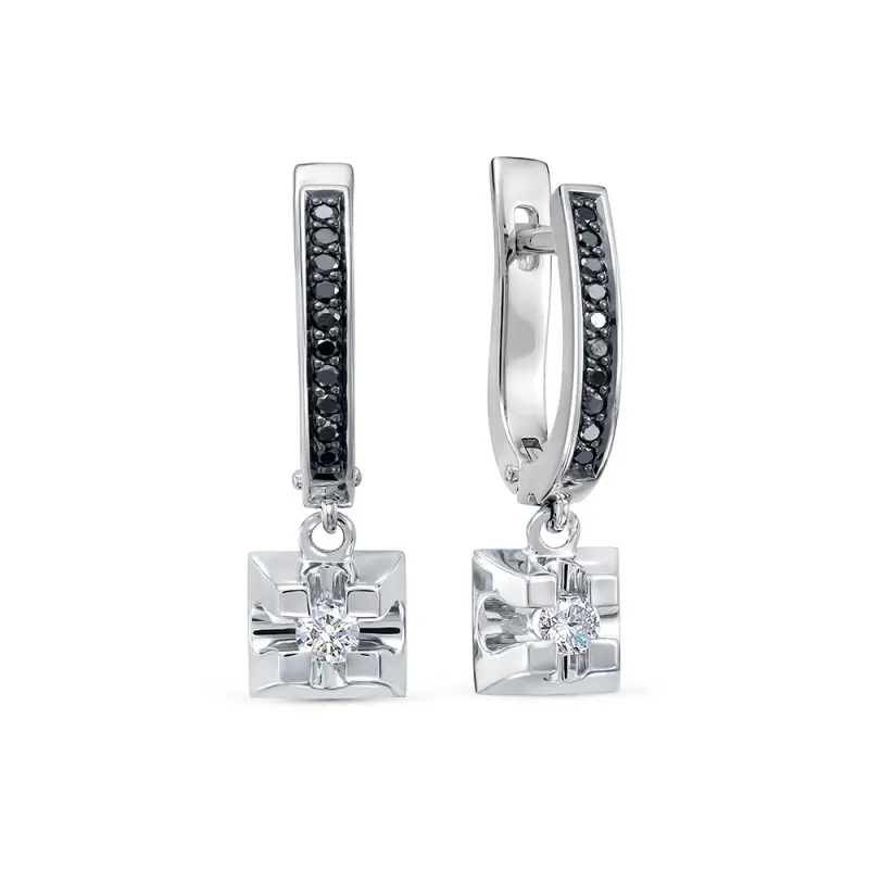 Серьги подвесные из белого золота