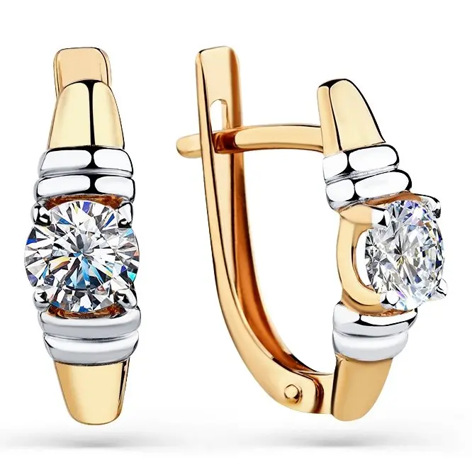 Серьги с английским замком из комбинированного золота