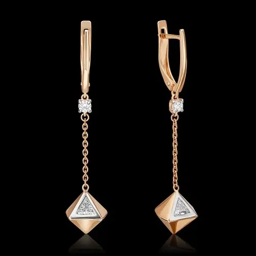 Серьги подвесные из красного золота