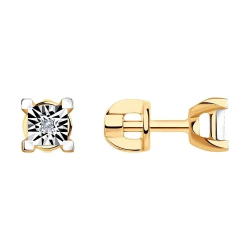 Серьги пуссеты из комбинированного золота