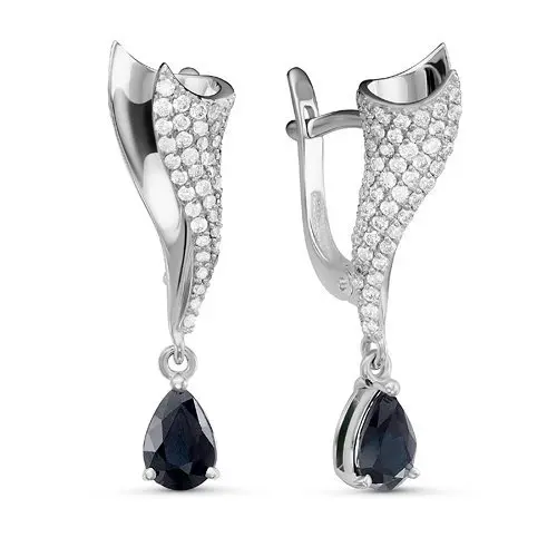 Серьги подвесные из белого золота