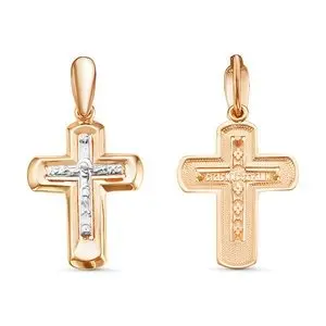 Подвеска крест из комбинированного золота