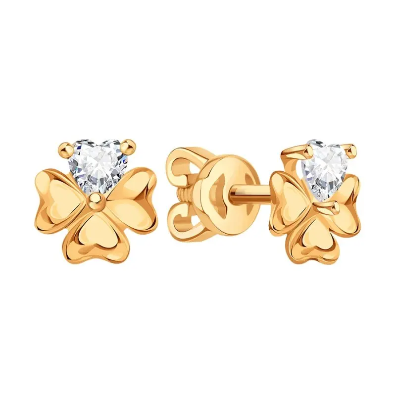 Серьги пуссеты из красного золота