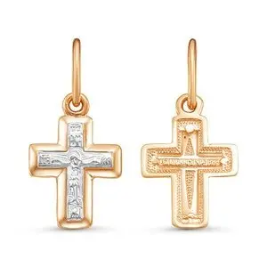 Подвеска крест из комбинированного золота