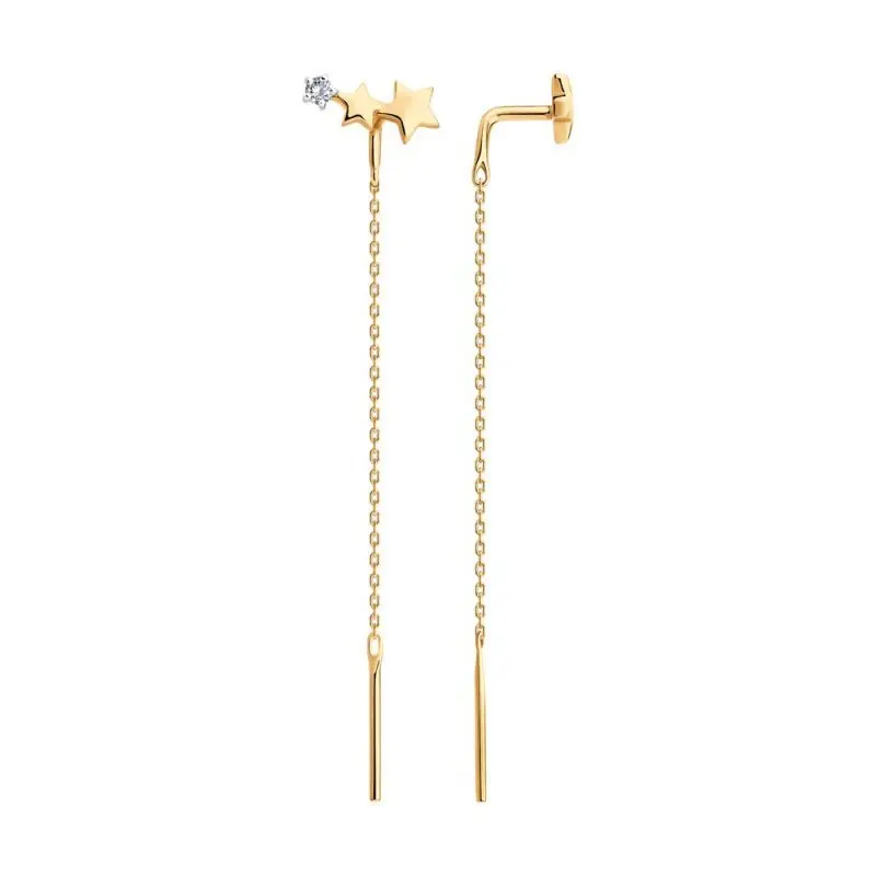 Серьги цепочки из красного золота